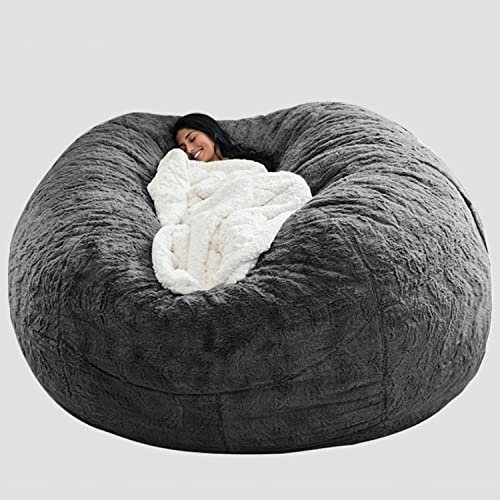 SJKJNK Sitzsack-Sofa, Fell-Sitzsack für Wohnzimmermöbel für Erwachsene, großer, runder, weicher, Flauschiger Sitzsack aus Kunstfell, Lazy-Schlafsofa, Lazy-Sofa-Stühle, 208 cm × 86 cm, grau