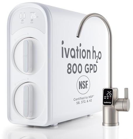 Ivation H2O 800 GPD, osmose inverse sous évier, purificateur d'eau sans réservoir, système TDS de filtration d'eau potable pour la maison avec filtre à 8 étapes certifié NSF/ANSI 42, 58 et 372
