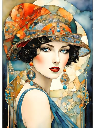 DAERLE DIY Pintura Diamante Kit para Principiantes Chica Vintage, 5D Diamond Painting Kit Adultos, Mujer elegante, Punto de Cruz Diamante Lienzo 30x40 cm