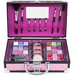 MYA Bon Voyage Rosa Reise-Make-up-Koffer | Komplett-Set | Rosa Reisekoffer mit Gloss-Lidschatten und professionellen Pinseln, um komplette und moderne Looks zu kreieren