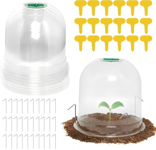 LATERN 10 Pezzi Copertura a Campane per Piante da Giardino, 26cm x 20cm Mini Serra in Plastica Riutilizzabile per Piante Protezione Antigelo - con 16 Etichette per Piante, 30 Picchetti di Fissaggio