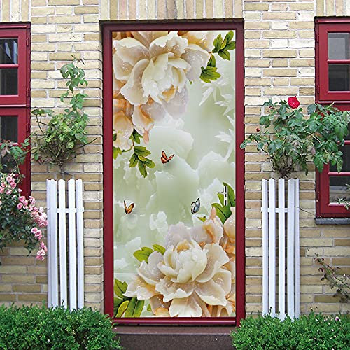 Tür tapeten 3d selbstklebend Kamee Blume Schmetterling Türposter Türaufkleber Wasserdicht Abnehmbare Vinyl türfolie Fototapete diy Wandbild Wohnzimmer Schlafzimmer Kinderzimmer Badezimmer B85 x H205cm