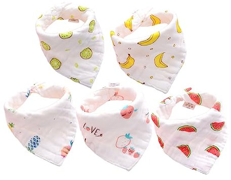MOBUTOFU 5stücke Baumwoll Speichel Handtücher Obst Design Babylätzchen Für Junge Mädchen Kleinkinder Atmungsaktiv Sanft Zur Haut