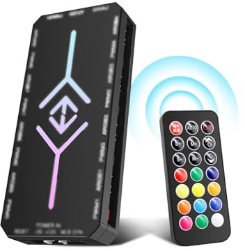 2-in-1 ARGB PWM Fan Hub mit Controller AYWHP 9 x 4Pin PWM Fan 5V 3Pin ARGB Ports Anschlüsse Kabellos RGB Controller mit Fernbedienung（Schwarz）