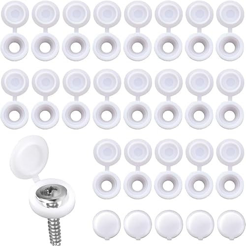 Zbssny 200 PCS Plastic White Screw Cover Caps, Plastic Hinged Screw Cover Caps for Furniture, Cabinet, Cupboard, Wardrobe, Durable and Easy to Use
