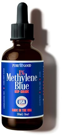 PureGood Pharmaceutical Grade Methylene Blue 1% (1 oz) | USP Grade, Third-Party Tested, Alcohol Free, Amber Dropper Bottle