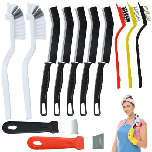 Ucatcher 12PCS Crevice Cleaning Brush Set, Hard Bristle Bathroom Tile Grooves Gap Cleaning Brush Multifunctional Grout Brush Tools for Small Spaces Kitchen Tile