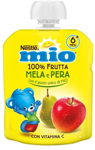 NESTLÉ MIO Merenda 100% Frutta Pera e Mela da spremere, 16 Pouch da 90ml (1,44L)