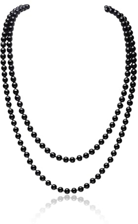 Perlenkette Damen Schwarze 150 cm,1920s Gatsby Kostüm Accessoires Lange Perle Halskette,Elegante Künstliche Perlen Kette,Perlen Halskette Modische,Pearl Necklace für Party Abschlussball Hochzeit
