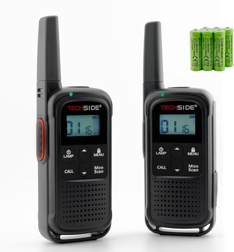 TechSide TS‑T3 Go PMR446‑Funkgerät, 16 Kanäle, Reichweite 10 km, USB‑C‑Ladung, mit wiederaufladbaren Akkus, LED‑Taschenlampe, 2 Stück