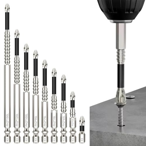 9 Pièces Embouts De Tournevis Magnétiques, Bit Cruciforme Sans Glissement 25-150mm Hautement Magnétiques Embout Visseuse Antidérapants Drill Bit Set Pour Perçage Et Fixation De Précision