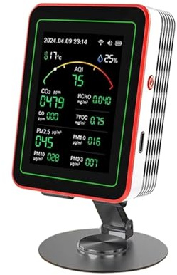 Gas Detector, 15-In-1 Tuya WIFI Rechargeable Household Digital Air Quality Detector CO2/CO/TVOC/HCHO/PM2.5/Temp/Humi For Smart Home for Work, Home(Black White)