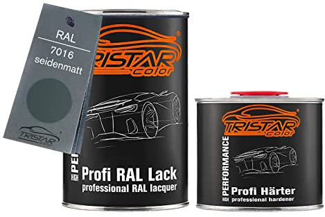 TRISTARcolor RAL 7016 Anthrazitgrau seidenmatt Lack Dose + Härter 1,5 L | 2K-Set aus Lack + Härter, schnelltrocknend