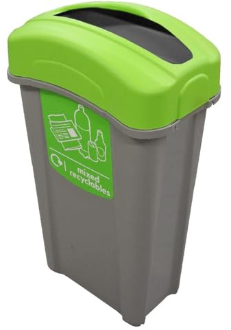 Glasdon Eco Nexus 85L Slim Mixed Recyclable Waste Bin Office Recycling Bins | 85 Litre Slim Indoor Recycling Container with Recycle Sticker, Narrow Footprint, Handles, Sack Retention System, 5yr Warranty