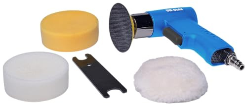 SW-Stahl S3292 Druckluft Polierschleifer - Mini Poliergerät Set 5-teilig | Inklusive 75 mm Klett-Aufnahmescheibe, 90 mm Polierschwämmen und Polierfell, ideal für Scheinwerfer und Motorradteile