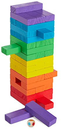 Relaxdays Torre Traballante, Gioco da Tavola, 48 Mattoncini in Legno, Impilare, Abilità, per Bambini e Adulti, Colorato