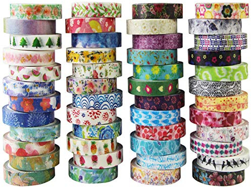 Dekorativ tejp Washi Tape Set 48 rullar maskeringstejp självhäftande dekorativ tejp färgglada mönster för gör-det-själv hantverk scrapbooking presentpapper
