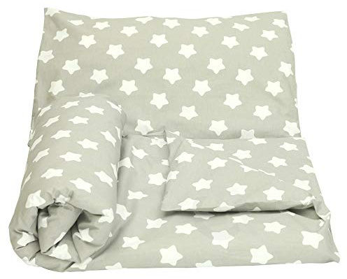 OLO Olobaby Reversible Cot Duvet/Quilt Cover and Pillowcase Set 2 pcs 100% COTTON (LG white stars/grey, 120 x 90 cm)