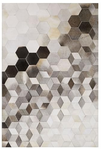 Alfombra de piel de vaca gris 160 x 230 cm estilo patchwork patrón geométrico Sason