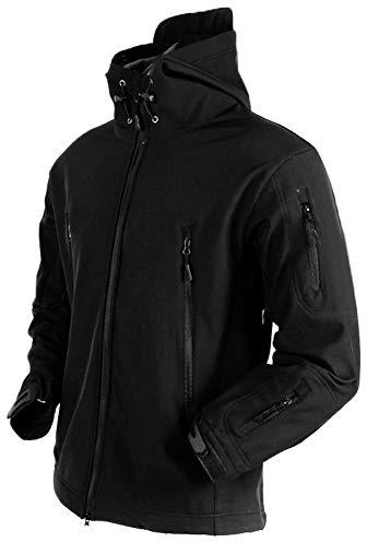 MakingDa - Giacca invernale impermeabile da uomo, con cappuccio, in stile casual, cappotto foderato in pile, giacca tattica militare, per lavoro, corsa, pesca, caccia, arrampicata, Nero , L