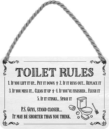 schilderkreis24 – Blechschild Lustiges Toilettenschild Toilet Rules Deko Hängeschild WC Badezimmer Toilette Klo Bad Vintage Retro Geschenkidee Geschenk Geburtstag Weihnachten 18x12 cm