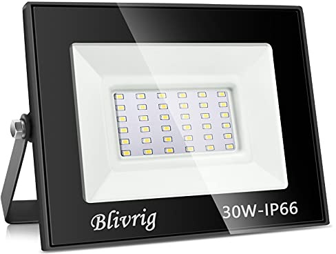 Blivrig Faretto LED da Esterno 30W, 3000LM Faro LED Luce Fredda 6000K | Impermeabile IP66, Angolo del Fascio 120°, Super Luminosa per Corti Giardino Terrazze Corridoio Garage