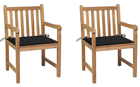 vidaXL Trädgårdsstolar 2 st med svarta dynor massiv teak
