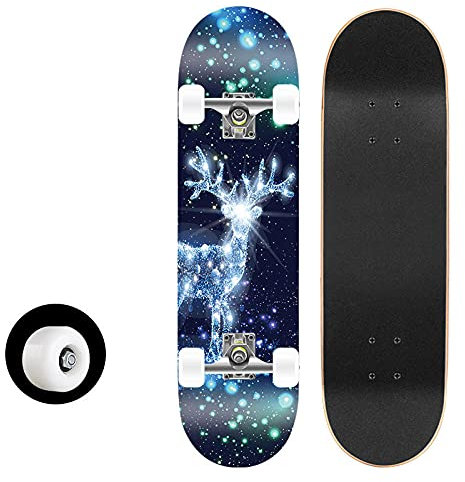 Skateboard Helles REH Skateboard Kinder ab 8 Jahre 80x20cm 7-Lagigem Ahornholz Longboard Double Kick Komplett für Anfänger Jungen Mädchen Erwachsene Profi Penny Board