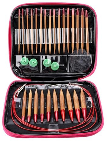 Interchangeable Circular Knitting Needles Set, 2.75mm-10mm Crochet Hook Interchangeable Aluminum Circular Knitting Needle Sets Interchangeable Carbonized Bamboo Needles Set