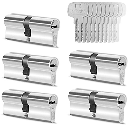 GERCAR 5x cilindro de cerradura/ cerradura de barril para puerta 45/45 – 90 mm – 5x cerradura de puerta/cilindro de cierre uniforme con 25 llaves – Longitud: 90 mm A: 45 B: 45
