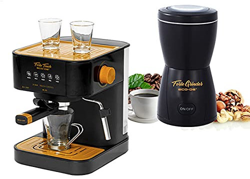 ECODE® Pack Cafetera Express de 20 BAR y 1050 W con Vaporizador, Deposito de 1.6L, Calientatazas, Panel Táctil, Doble Salida, Dosificador + Molinillo Electrico con Cuchillas de Acero Inoxidable