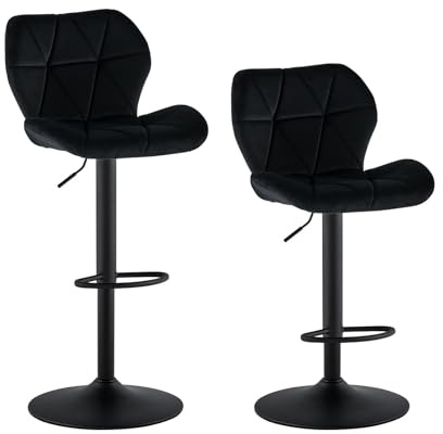 TUKAILAI Barhocker 2er Set aus Samt, Barstuhl Höhenverstellbar，Gepolsterter Drehhocker Tresenhocker, Küchenhocker mit Rückenlehne Fußstütze Metallrahmen, Hocker Drehbar für Küchen Bars