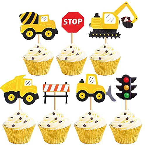 Bymivofun 28 stycken byggfordon, cupcake-toppar, grävmaskin, tårtdekoration, för barn, pojkar, barn, födelsedagsfest, dekoration