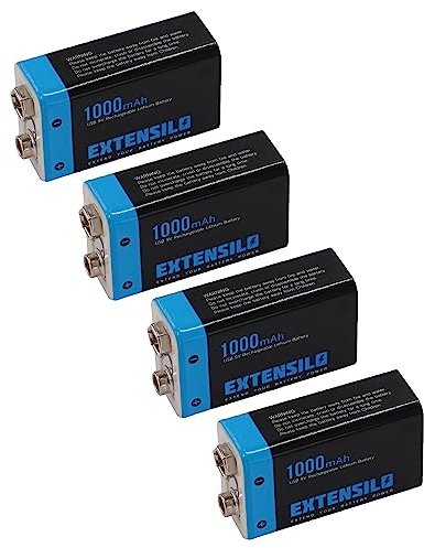 EXTENSILO 4x batteria da 9V compatibile con diversi dispositivi (1000mAh, 9V, Li-Ion), ricaricabile, ready-to-use, con porta Micro USB