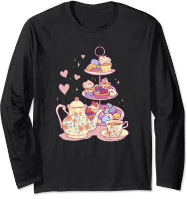 Etagere With Sweets Tea Sweet Baking Dessert Food Cupcakes Long Sleeve T-Shirt