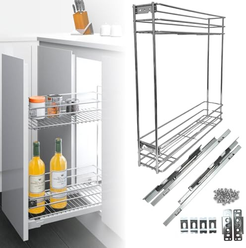 Evotrade Cesta extraíble para cocina, carro deslizante amortiguado de acero inoxidable, extracción total - portabotellas, tarros de herramientas (para módulo de 40 cm)