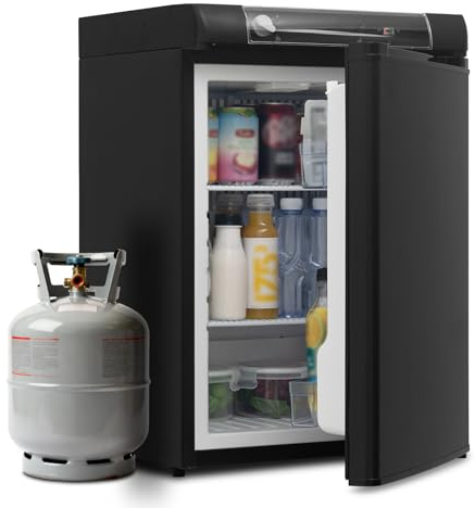 SMETA Gas Camping Fridge, 3 Way 60L, 12V/240V/Gas, Quiet, Reversible Door, Black