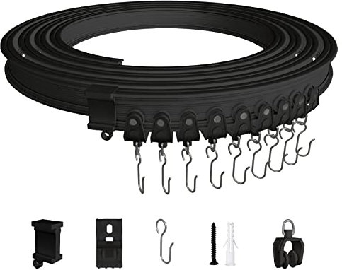EFUTURETIME Gebogene Gardinenschiene, 3 Meter, Flexible Vorhangschiene aus ABS, Deckenvorhangschienen, Zubehör für Vorhänge für Gardinenaufhängung, Raumteiler, Zimmer, Balkone, Büros, Hotels, Schwarz