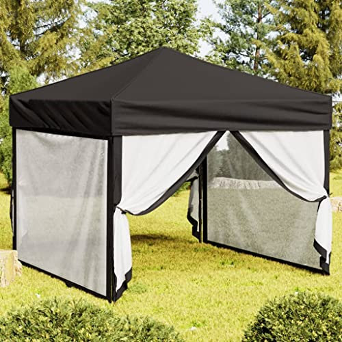 HOMIUSE Partyzelt Faltbar Schwarz Pavillon Faltpavillon Grillpavillon Verkaufsstand Gartenpavillon Gartenlaube Party Zelt Groß Faltzelt Pavillion Klappbar Pavillon Faltbar mit Seitenwänden 3x3 m