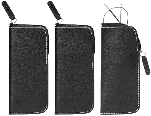 Hifot Brillenetui Leder 3 Stück, Tragbarer Brillenetui Weich Mit Reißverschluss, Schlanke Pu Lesebrille Brillentasche Sonnenbrillen Etui Für Damen Herren Kinder(17 * 7.5cm)
