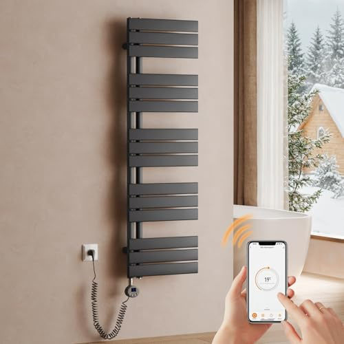 S'AFIELINA Sèche-Serviette Électrique 1320×400 mm WiFi 600W Anthracite | Radiateur Électrique Salle de Bain avec Thermostat, Minuterie Programmable, Écran LCD, Sèche-Serviette Mural