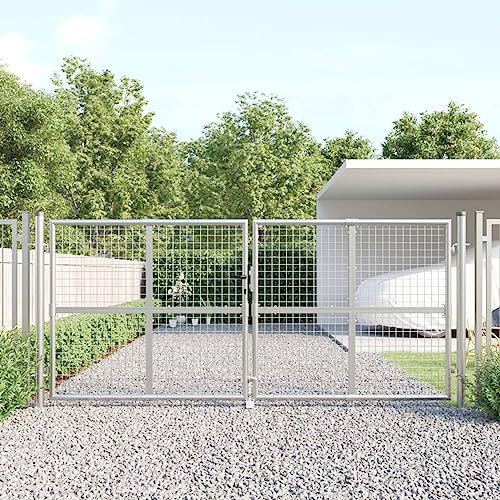 LAPOOH Puerta de Malla de jardín Acero galvanizado Plateado 300x175cm~Puertas para Jardin, Puertas De Exterior, Valla Jardín, Rejas para Puertas De Entrada