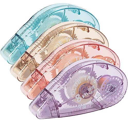 Glue Roller, 4 Pack Double Sided Tape Dispenser, Scrapbooking Supplies, Glue Tape Roller for School Home Office Crafting, Cards, Journal and Scrapbook Accessories (0.31in X 26.25ft)