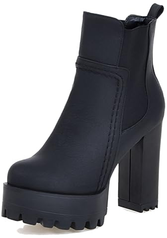 Lroey Reoly Bottines Femme à Talon Bloc, Bottines Chelsea Bout Rond Talons Hauts Bottes Courtes A Enfiler avec Plateforme, Taille 33-48