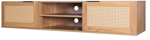 Jacala TV-Schrank mit Rattan-Einsätzen, 2 Türen, 2 offene Fächer, 150 x 40 x 30 cm