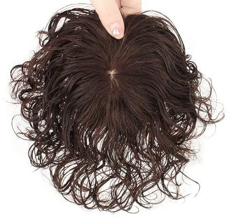Toppers 100% Vrais Cheveux Humains For Cheveux Clairsemés Morceaux De Cheveux Bouclés Bruns Naturels For Femmes Clip Dans Top Hair Toupet Extensions De Cheveux À Base De Maille 9 * 9 Cm