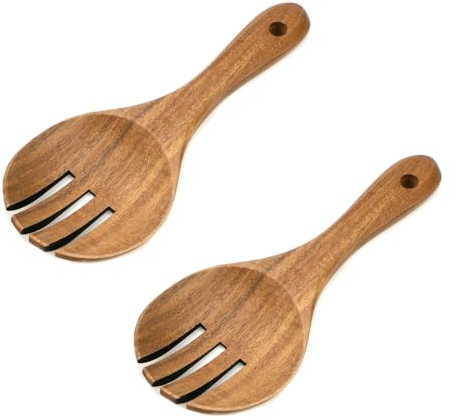 MY MIRONEY 2PCS Acacia Salad Forks Wooden Salad Server 7.48 Wood Claws for Serving, Mixing, Cooking
