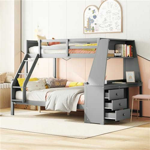 Litera 90x200 Cm 140x200 Cm Cama Infantil Equipada Con Mesa Gran Espacio De Almacenamiento Barandilla Alta Cama Alta Con Protección Contra Caídas Cama Juvenil Para Adultos Cama De Invitados gris