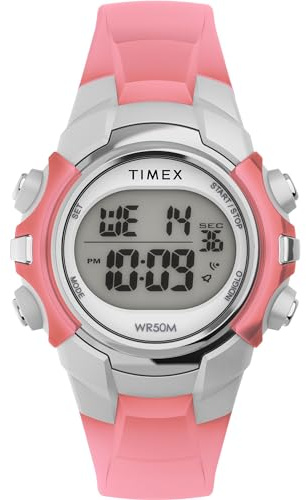 Timex Youth Digital 33 mm Watch, Digital Dial Silver-Tone Case, Blue Resin Strap