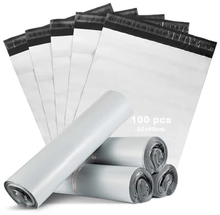 MERCURY TEXTIL- 100 Bolsas para Envios Paquetes,Sobres para Envios Embalaje,Autoadhesivas e Impermeables para el Envío de Ropa,regalos,Paquetería y Embalar. Resistentes y Opacas. (XL 50x60CM 100PCS)